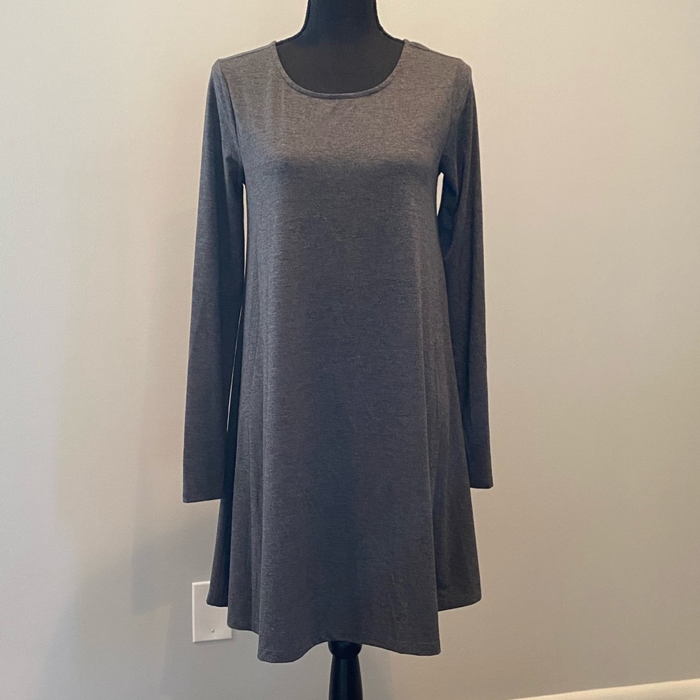 Grey Long Sleeve Swing Dress